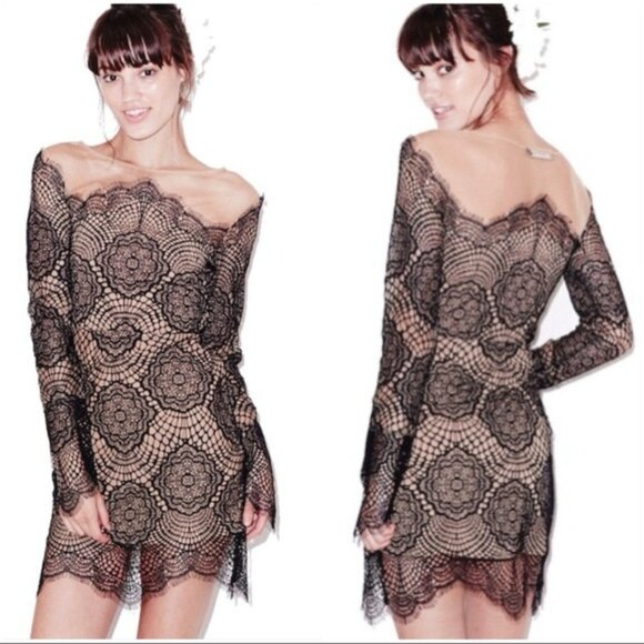 For Love & Lemons Grace Dress in Nude/Black.SZ S